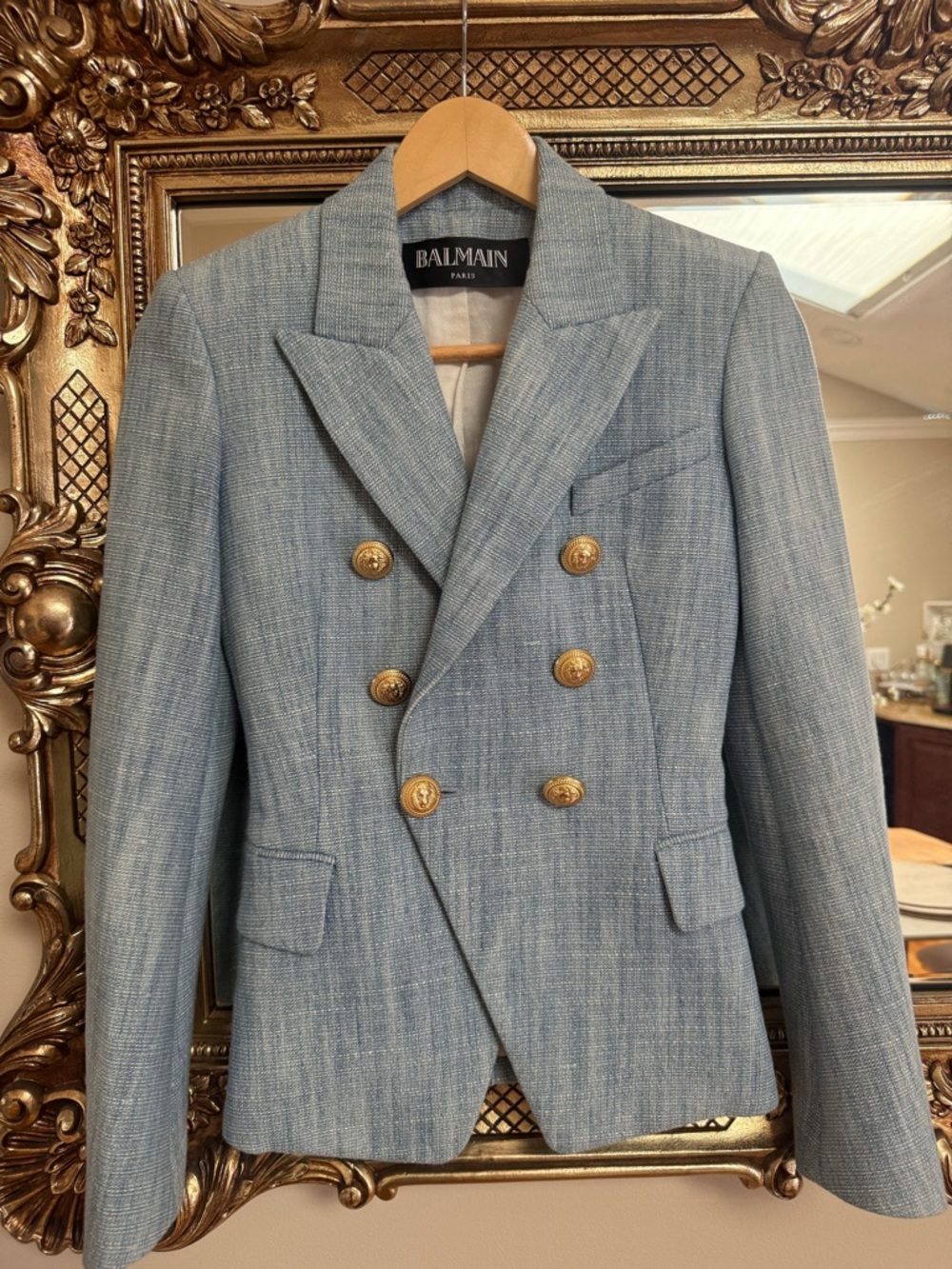 Balmain Women's Light Blue Double-Breasted Blazer